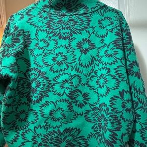 Anthropologie Teal and Black Floral Turtleneck Sweater